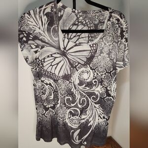 Butterfly Print V-Neck Top
